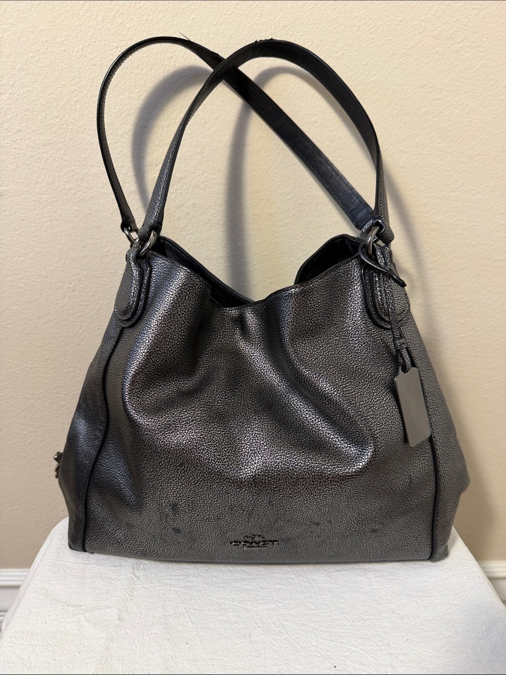 Coach 36503 Edie 31 Gunmetal Pebbled Leather Hobo Shoulder Tote Bag